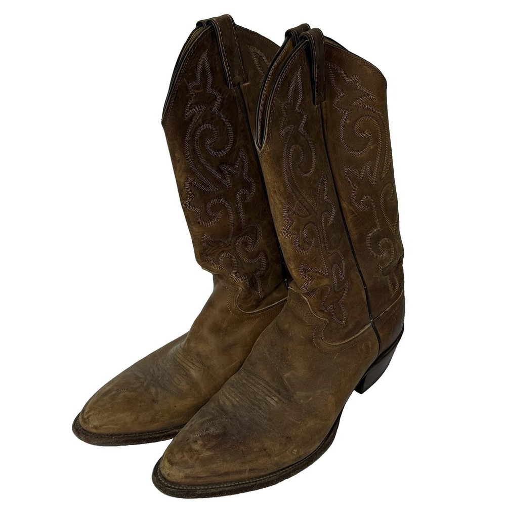 Justin Boots Mens Size 9.5D0 Tan Leather Pull On Cowboy Western Boots 2253 89084